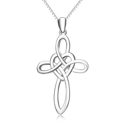 ★ENGBROX★ silver925 heart and cross necklace EBNL25014SV Silver Heart & Cross Pendant Necklace with Cubic Zirconia