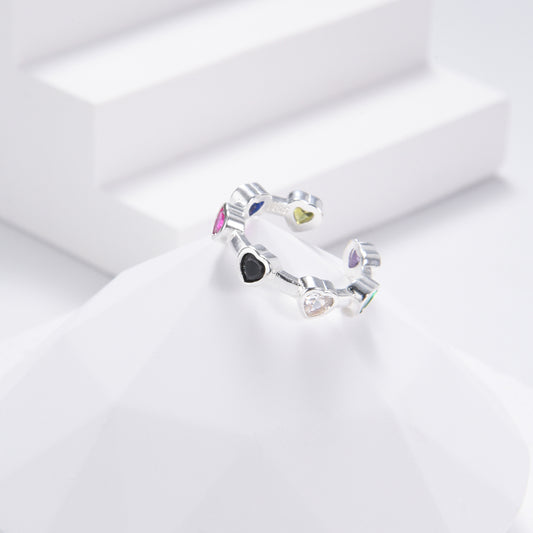 Adorable silver ring with multicolor heart shapes