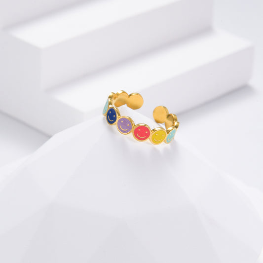 Adorable happy face multicolor ring in gold