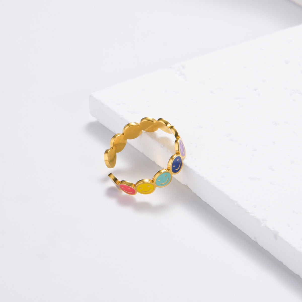 Adorable happy face multicolor ring in gold