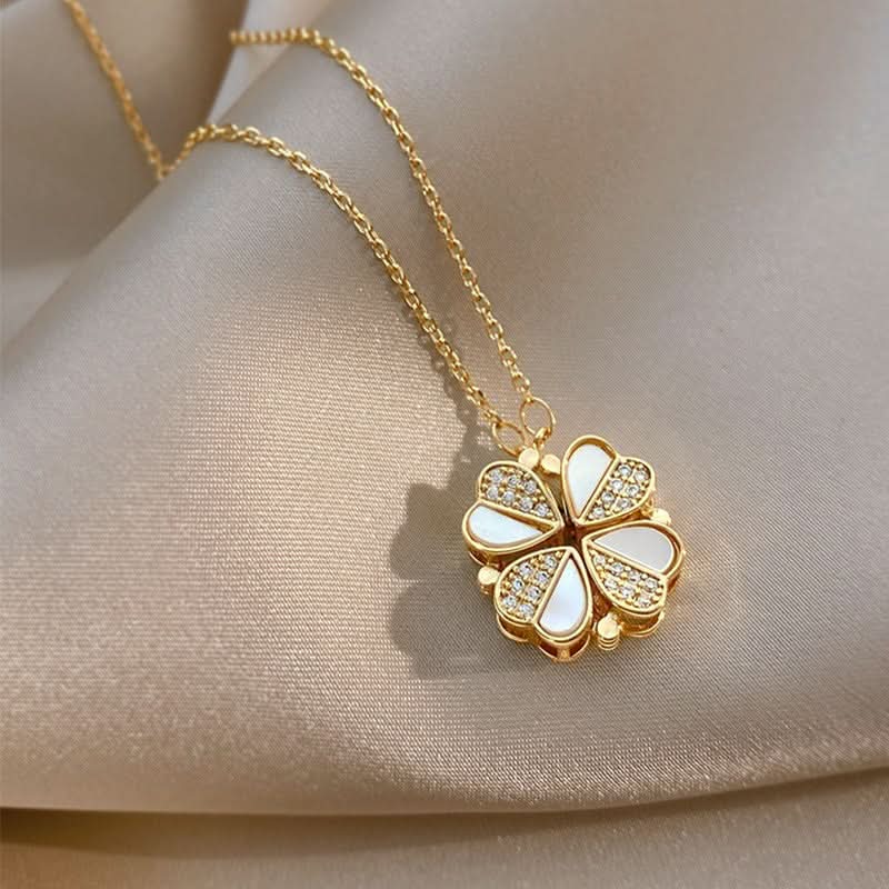 Clover Crystal Heart Pendant Necklace ONNEA Jewelry
