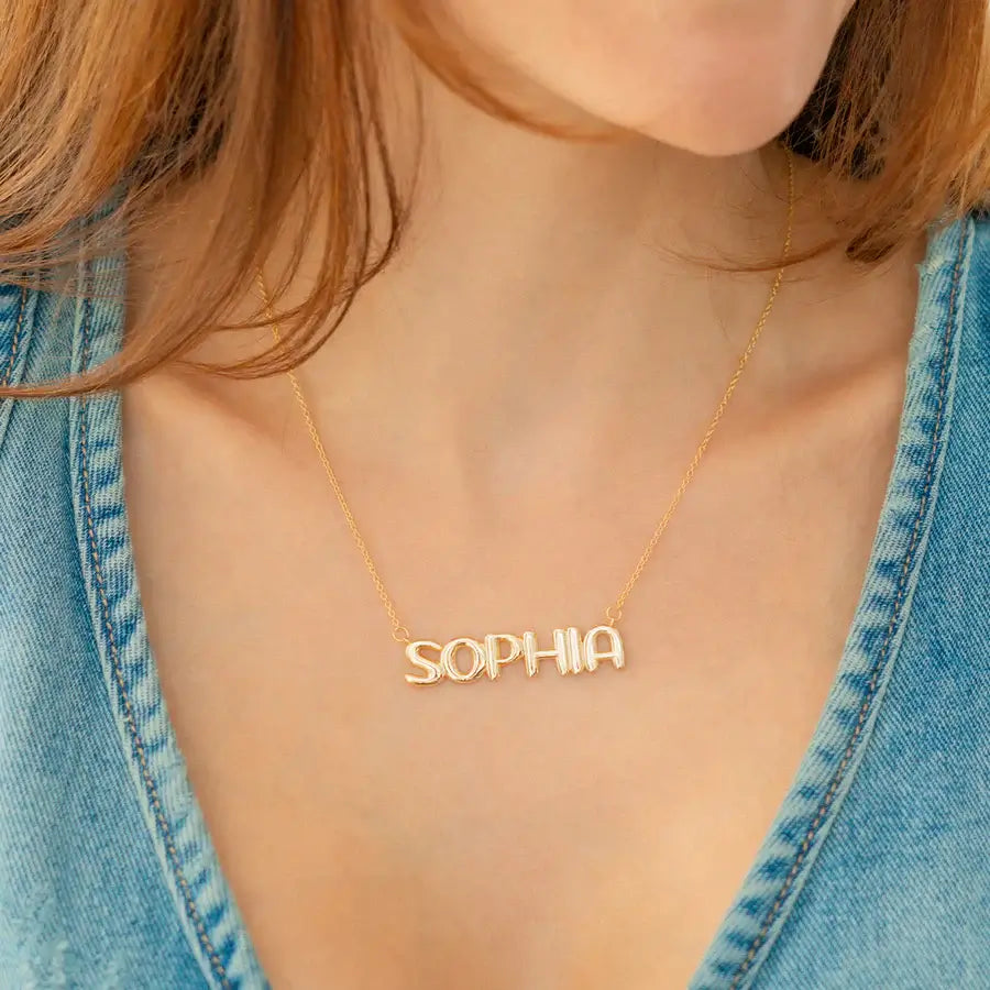 Balloon Name Necklace-Gold