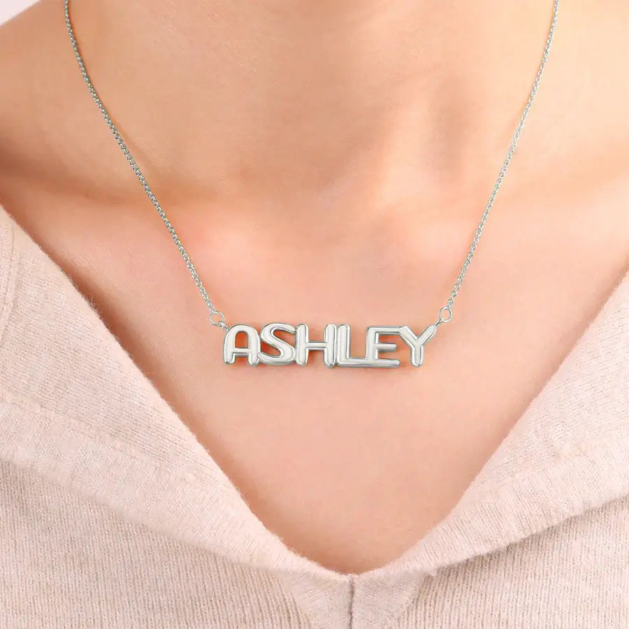 Balloon Name Necklace-Silver