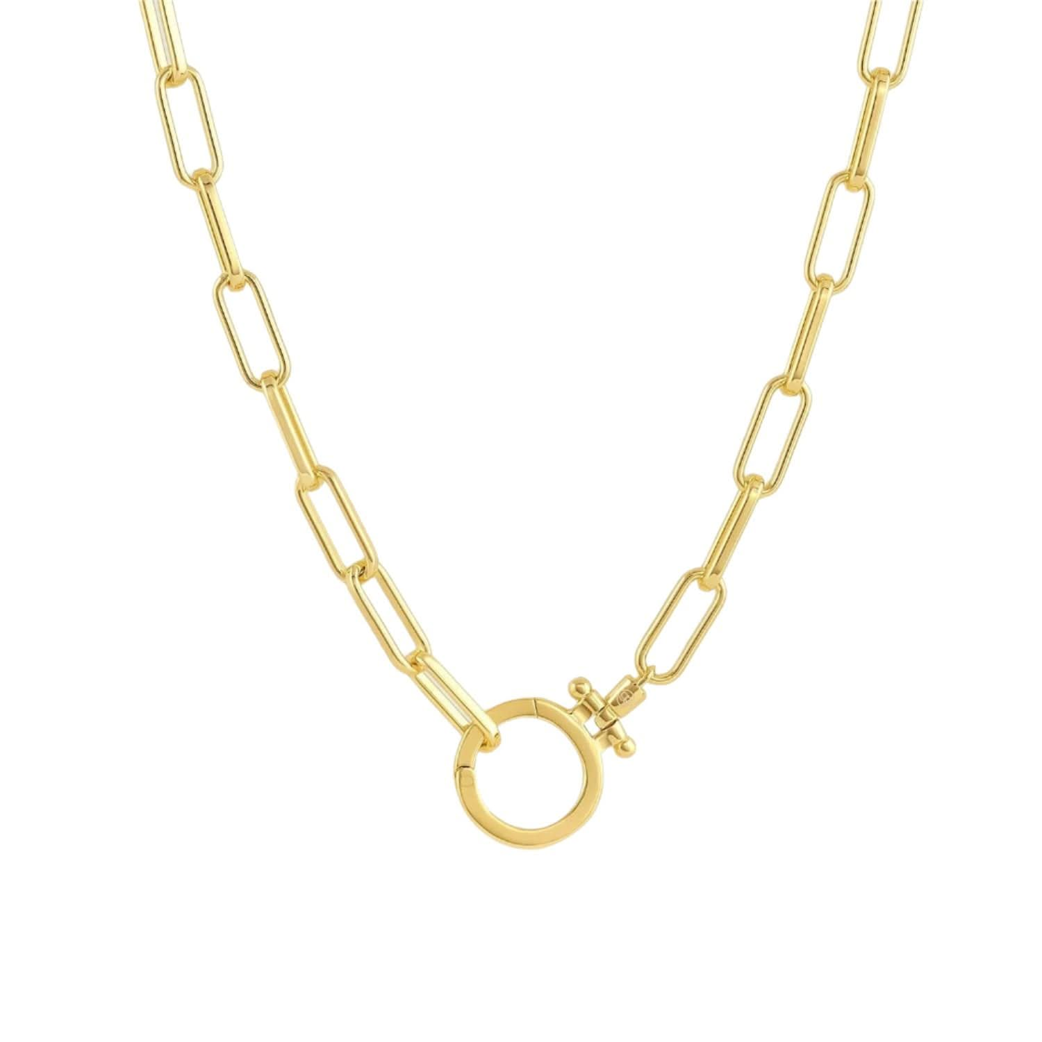 Golden Link Necklace with Rectangular Links and Circular Clasp: A Classic Accessory ONNEA Jewelry