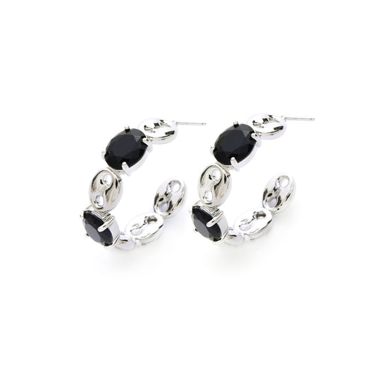 black onyx stones silver earrings