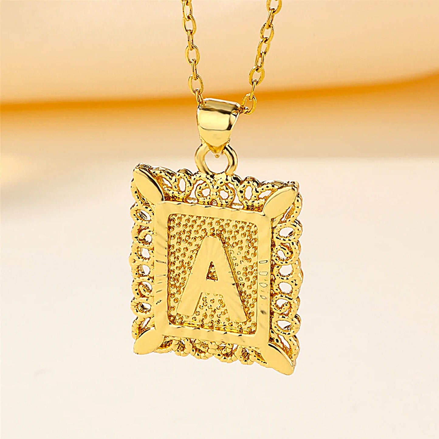 Golden Square Letter Necklaces with Exquisite Edging: A Touch of Elegance