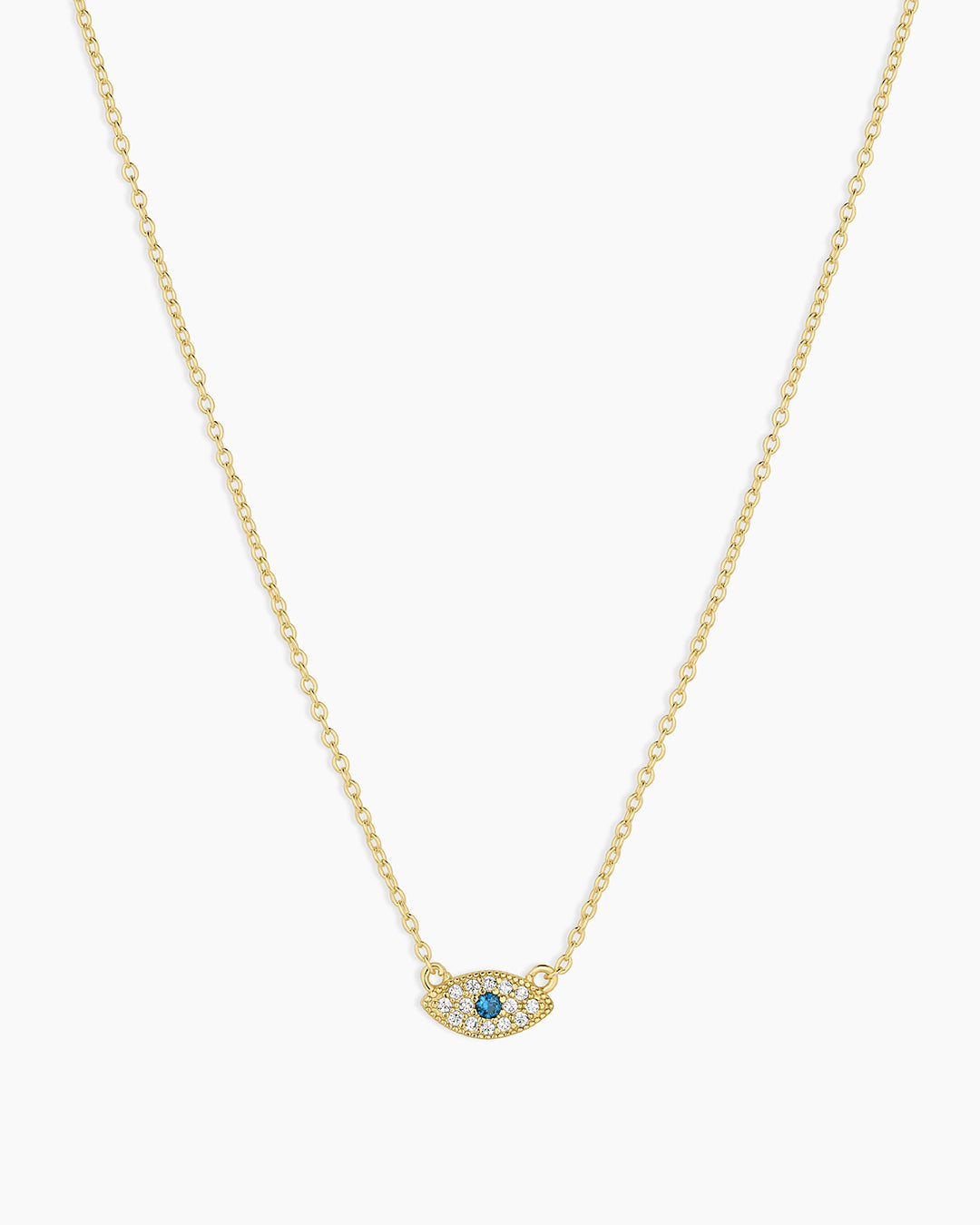 Golden Necklace with Evil Eye Pendant Adorned with Blue and White Gems