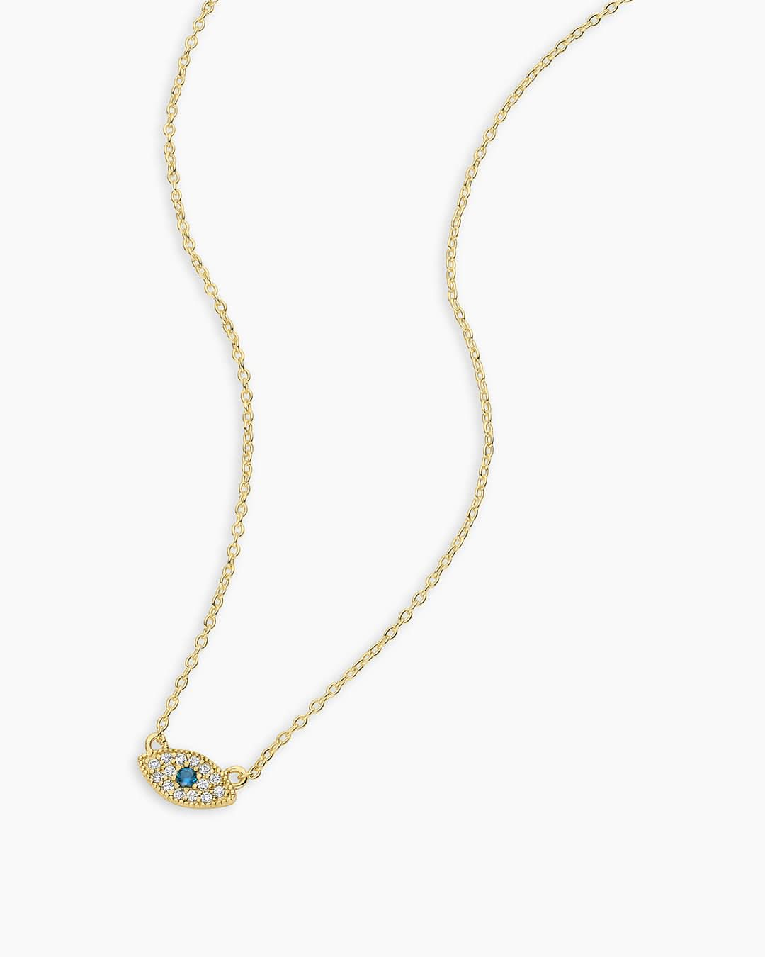 Golden Necklace with Evil Eye Pendant Adorned with Blue and White Gems ONNEA Jewelry