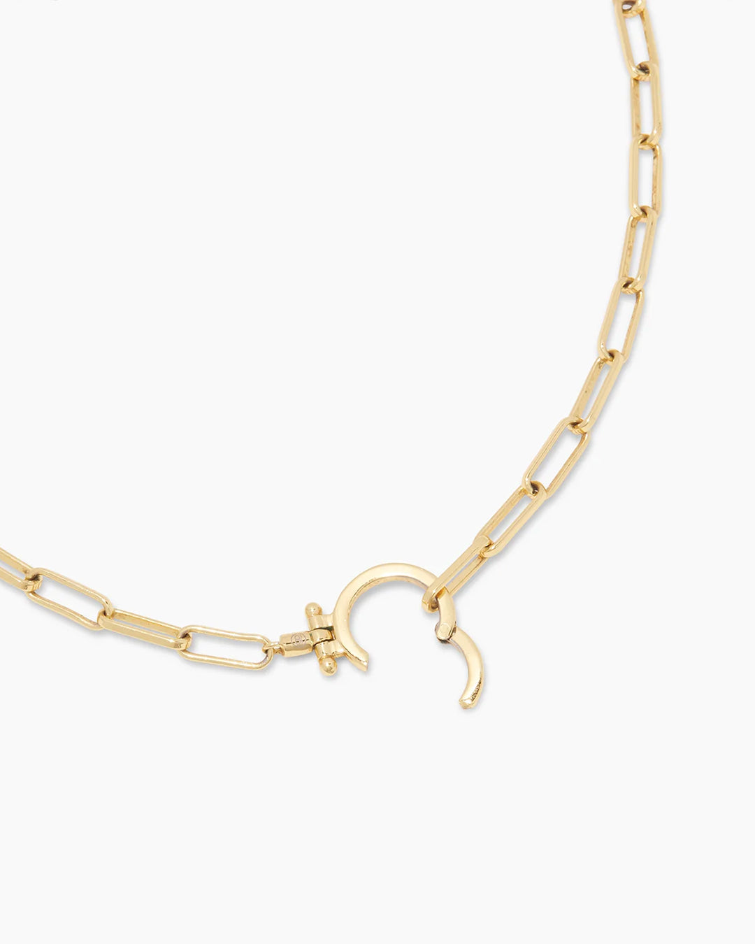 Golden Link Necklace with Rectangular Links and Circular Clasp: A Classic Accessory