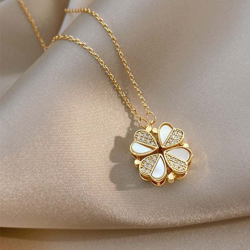 Clover Crystal Heart Pendant Necklace