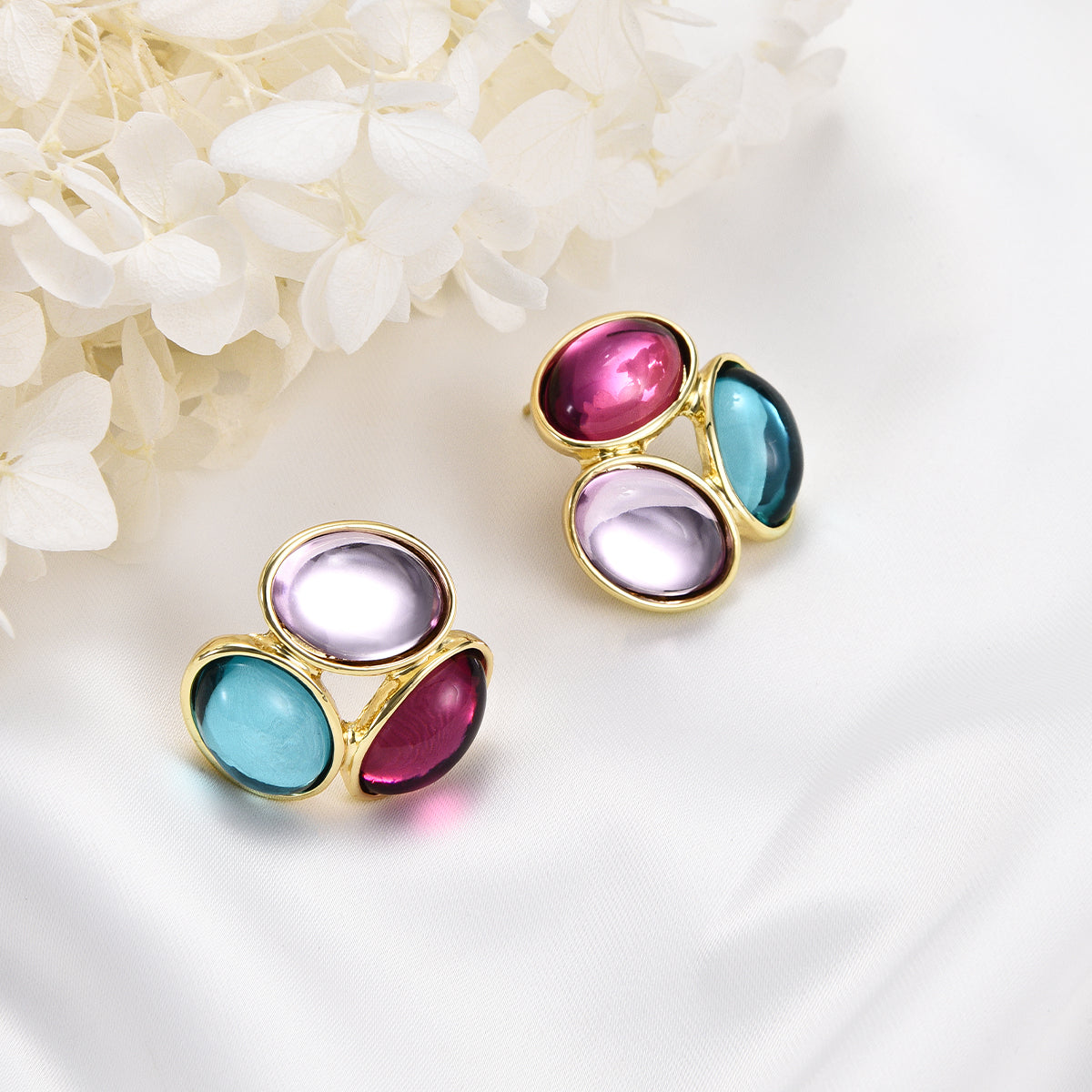 Embellished colorful eye-candy golden earrings