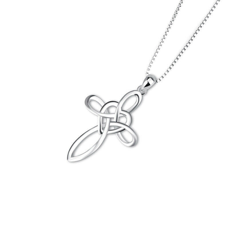 Silver Heart & Cross Pendant Necklace with Cubic Zirconia