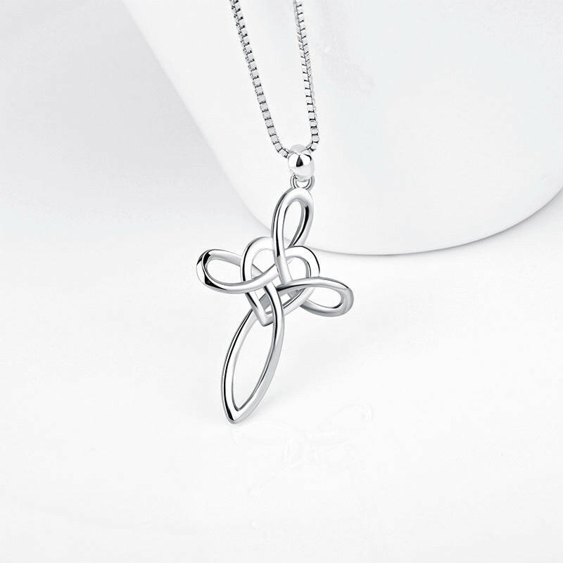 Silver Heart & Cross Pendant Necklace with Cubic Zirconia