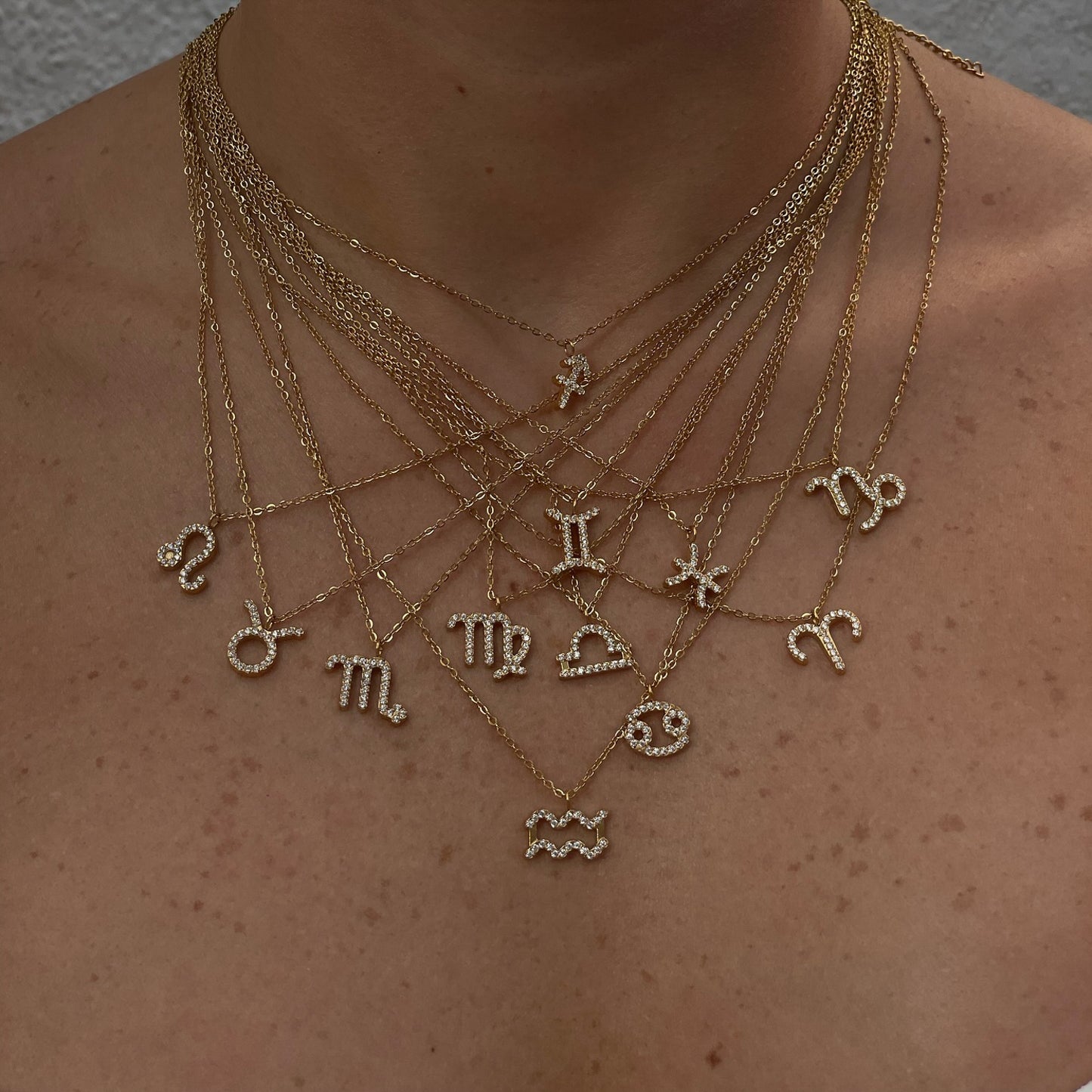 Golden Zodiac Necklaces with Diamond - Embellished Symbols: A Celestial Charm