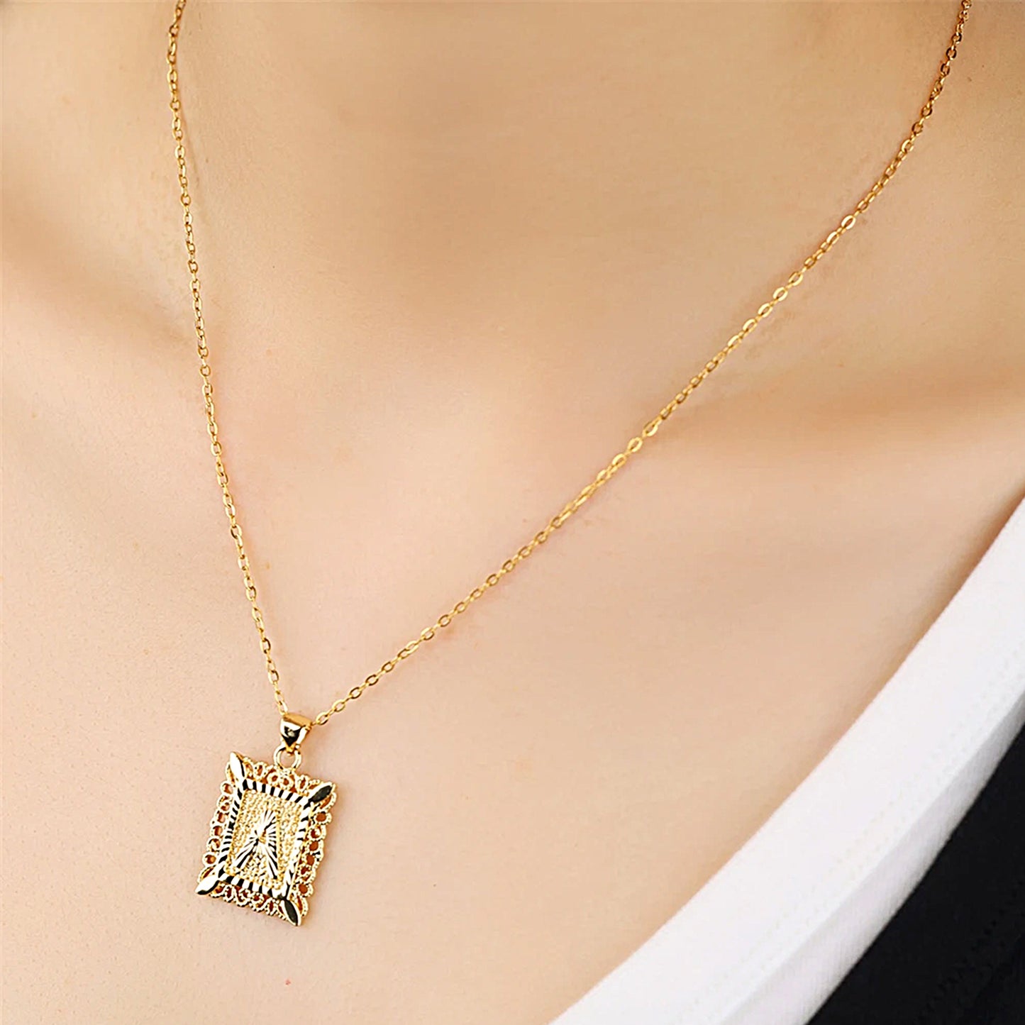 Golden Square Letter Necklaces with Exquisite Edging: A Touch of Elegance