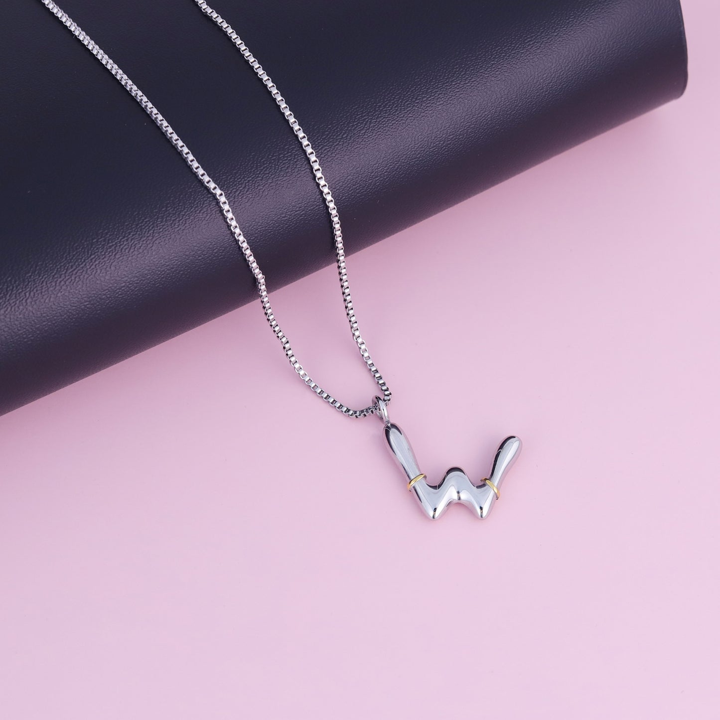 Silver Letter Necklaces with Unique Design and Gold Accents