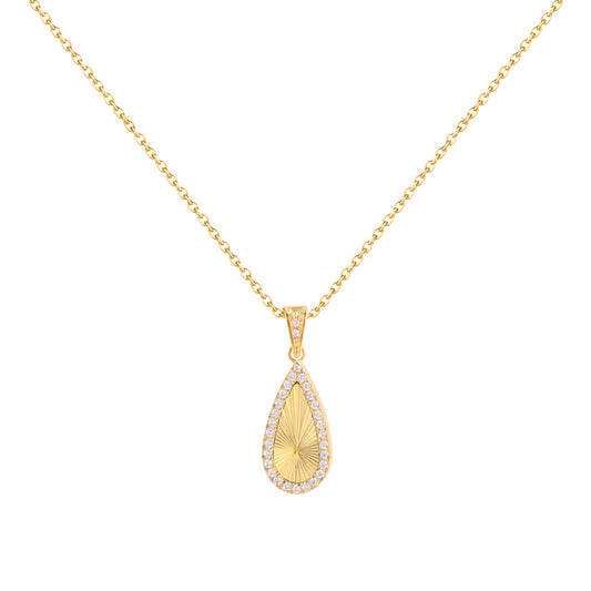 Golden Teardrop - Shaped Pendant Necklace with Diamond - Embellished Rim: A Classic Charm