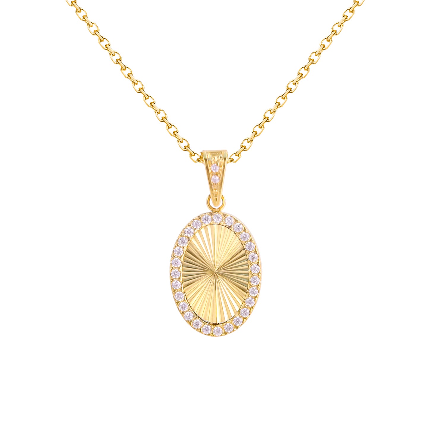 Golden Oval Pendant Necklace with Diamond - Embellished Rim: A Stylish Charm