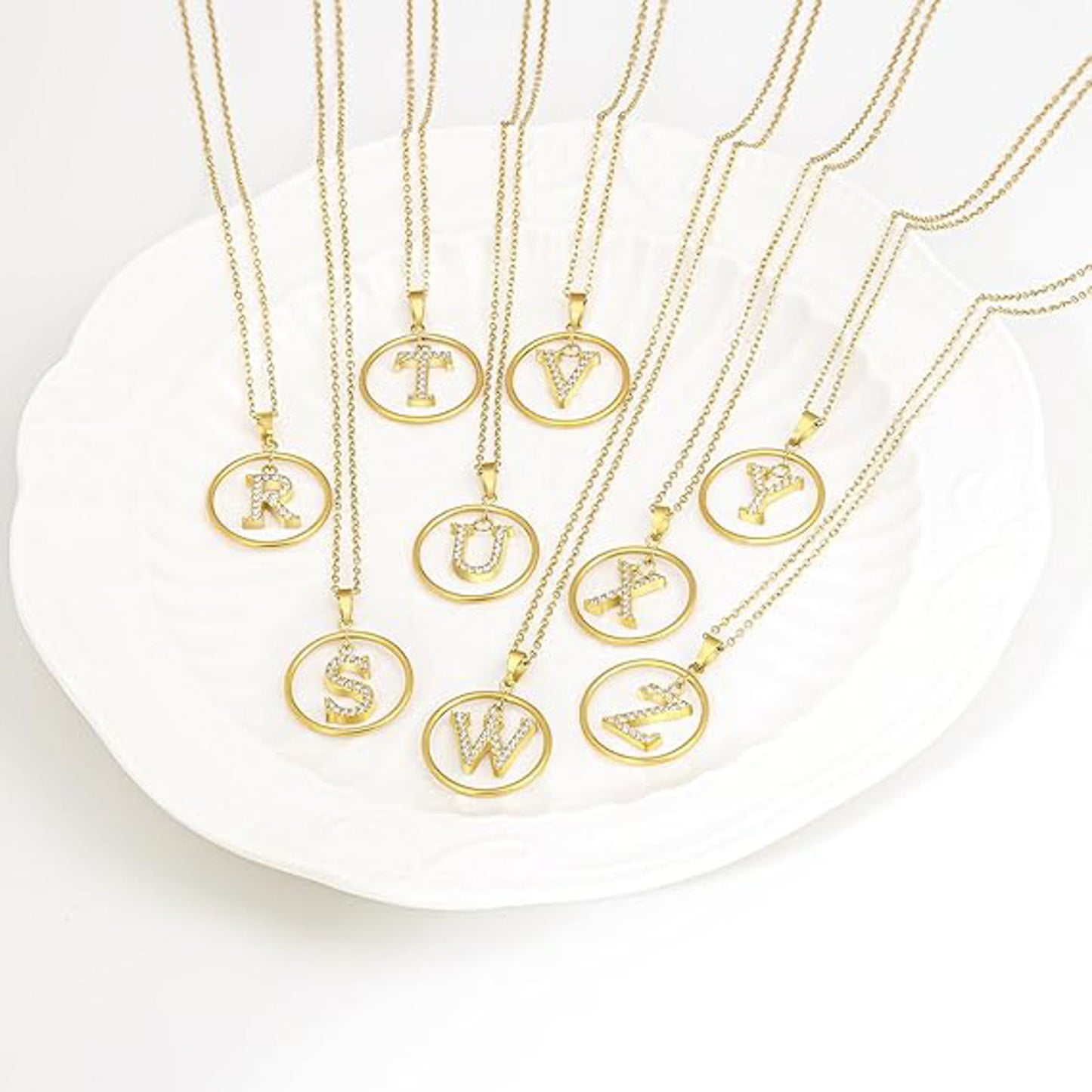 Golden Letter Necklaces with Diamond - Embellished Circles: A Touch of Glamour