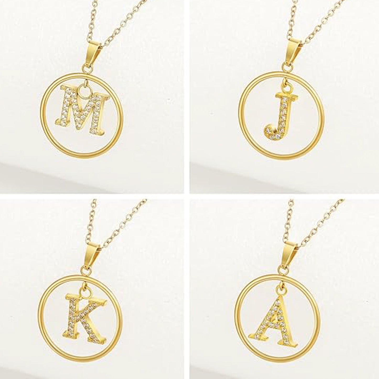 Golden Letter Necklaces with Diamond - Embellished Circles: A Touch of Glamour