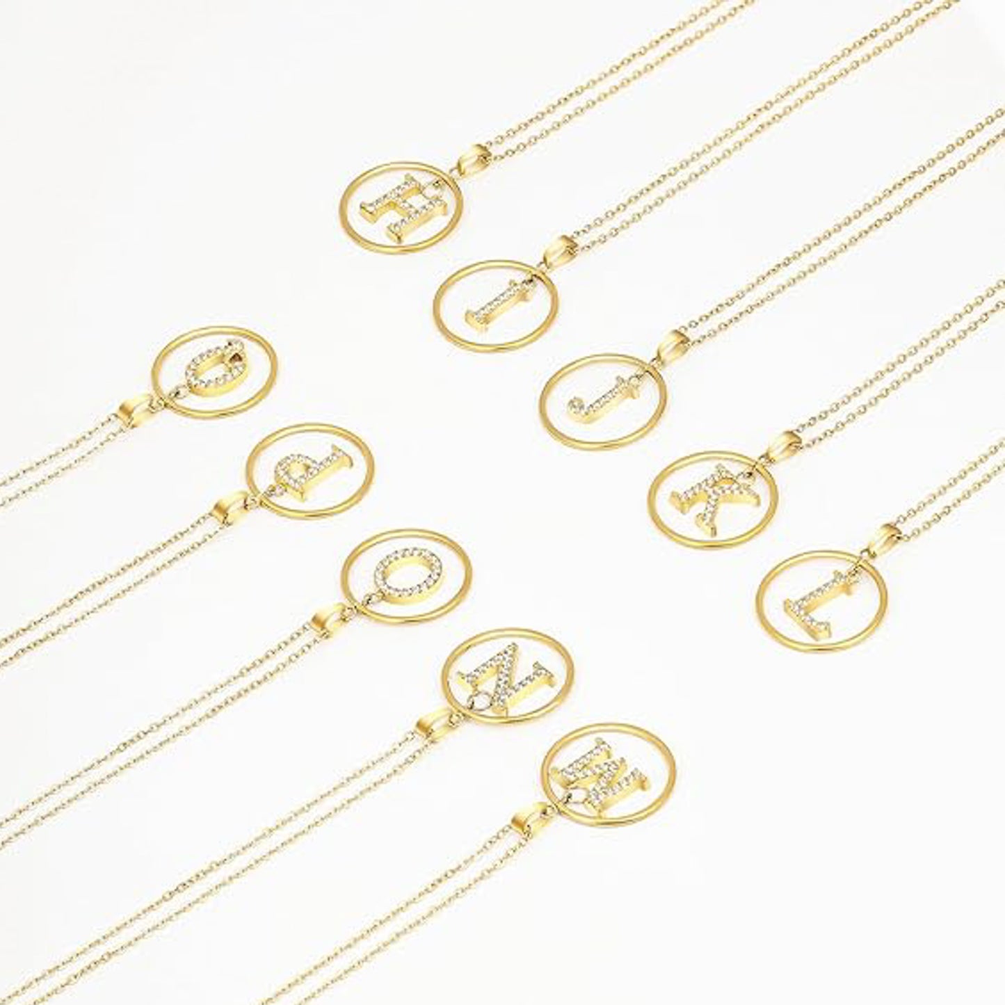 Golden Letter Necklaces with Diamond - Embellished Circles: A Touch of Glamour