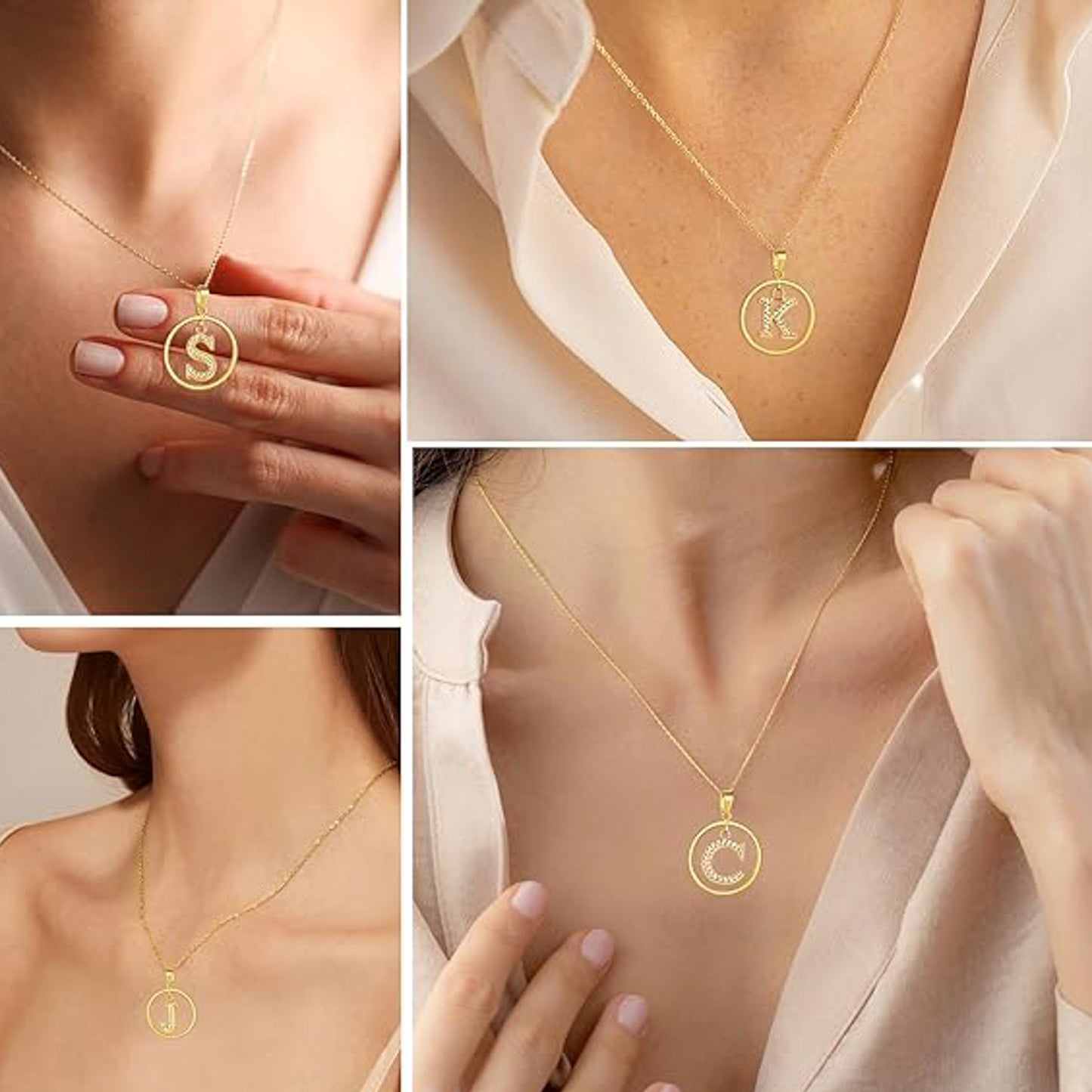 Golden Letter Necklaces with Diamond - Embellished Circles: A Touch of Glamour