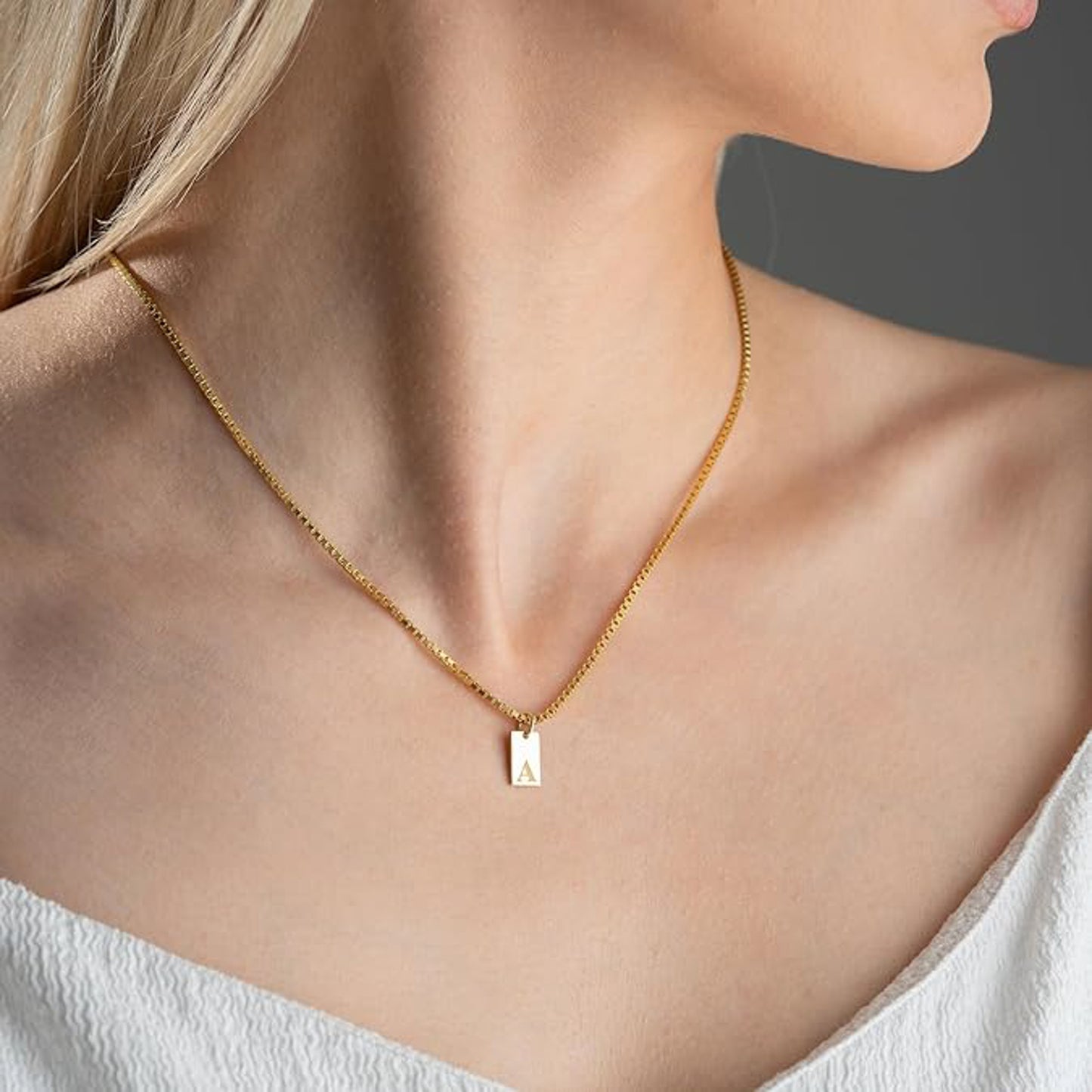 Golden Rectangular Initial Necklaces: Chic and Personalized