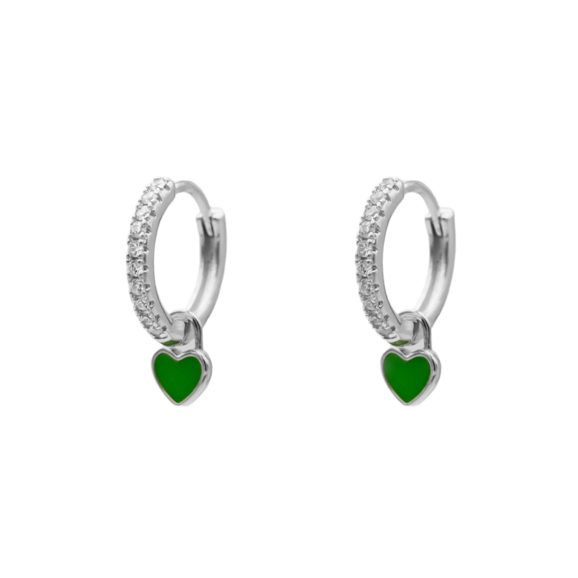 【AMY O】Gemstone Heart Inlay Huggies Gemstone Heart Inlay Huggies, Sterling Silver Huggies – AMYO