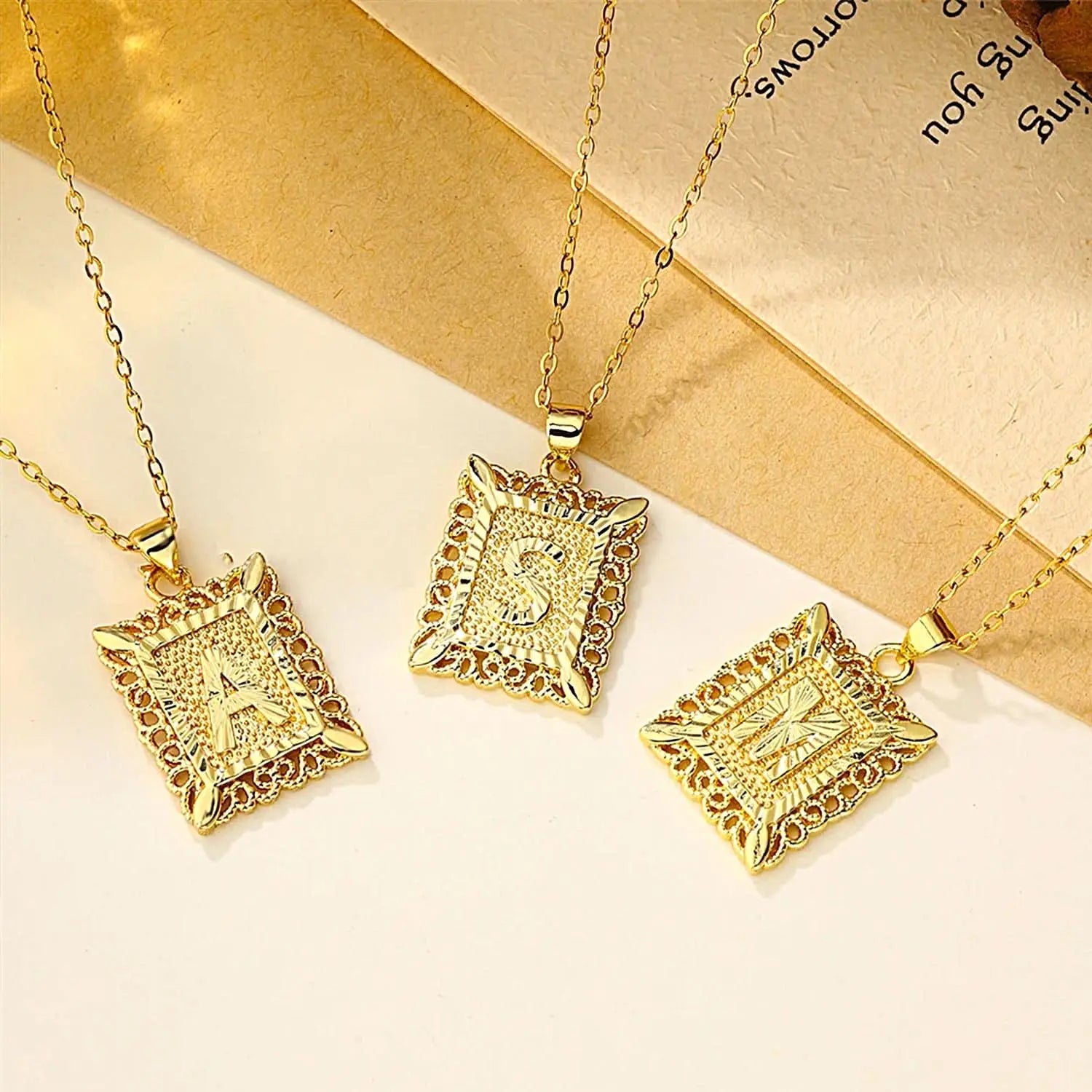 Golden Square Letter Necklaces with Exquisite Edging: A Touch of Elegance ONNEA Jewelry