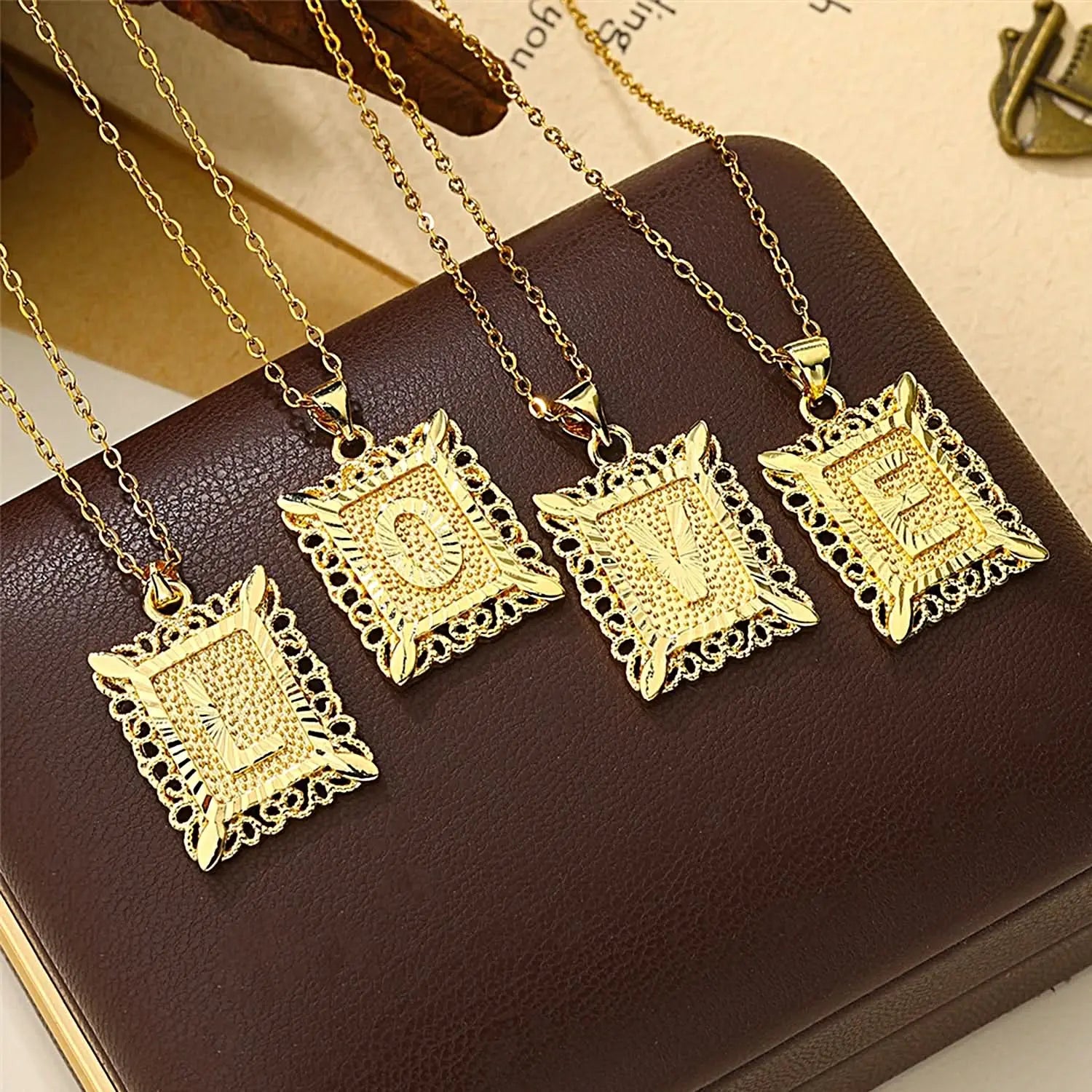 Golden Square Letter Necklaces with Exquisite Edging: A Touch of Elegance ONNEA Jewelry