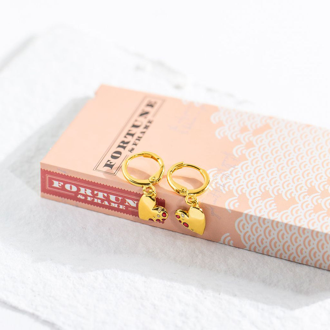 Jeweled Heart Earrings - Gold