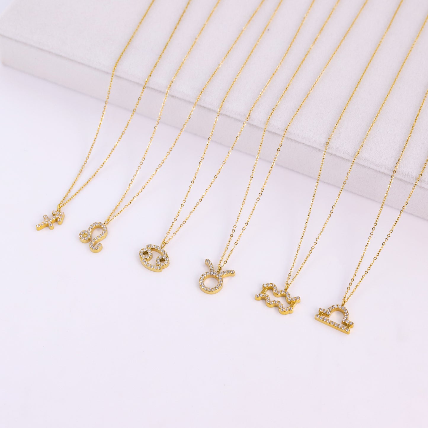 Golden Zodiac Necklaces with Diamond - Embellished Symbols: A Celestial Charm