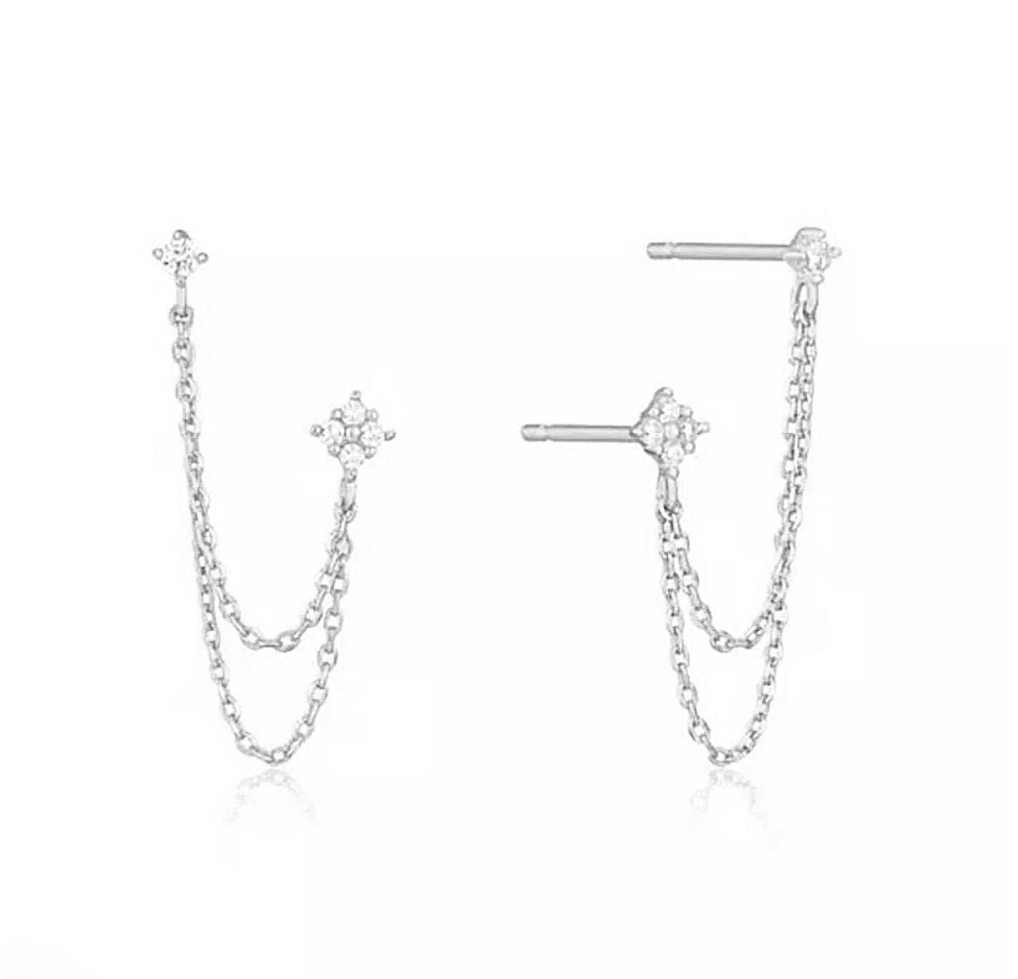 Silver Double Chain Studs