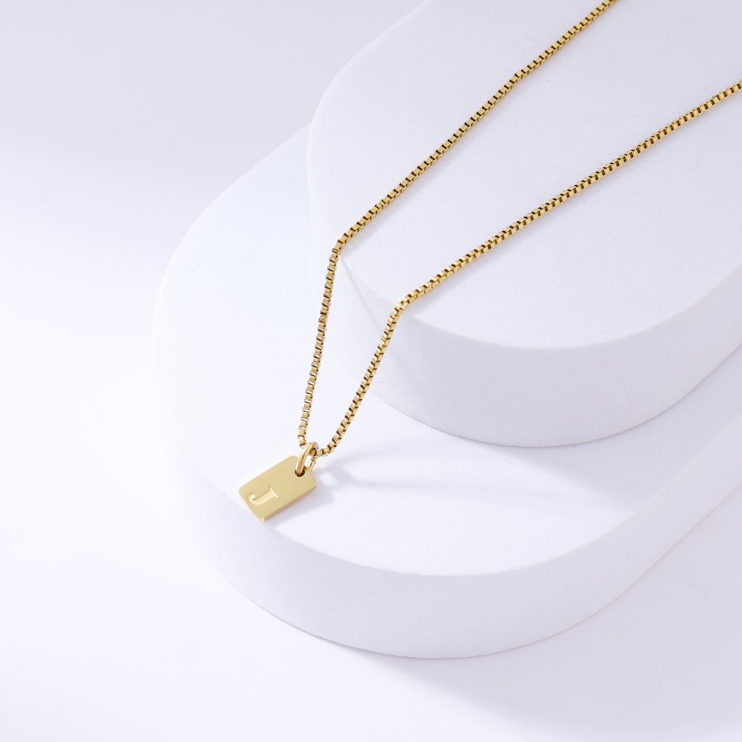 Golden Rectangular Initial Necklaces: Chic and Personalized