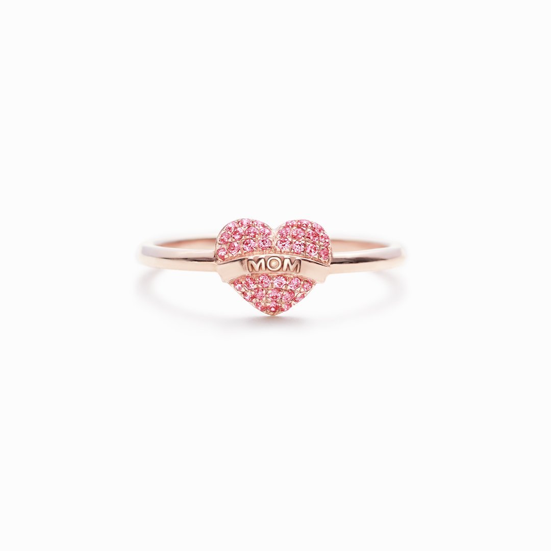 Being A Mom Is A Work Of Heart Pavé MOM Heart Ring