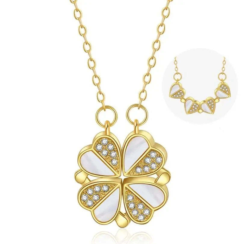 Clover Crystal Heart Pendant Necklace