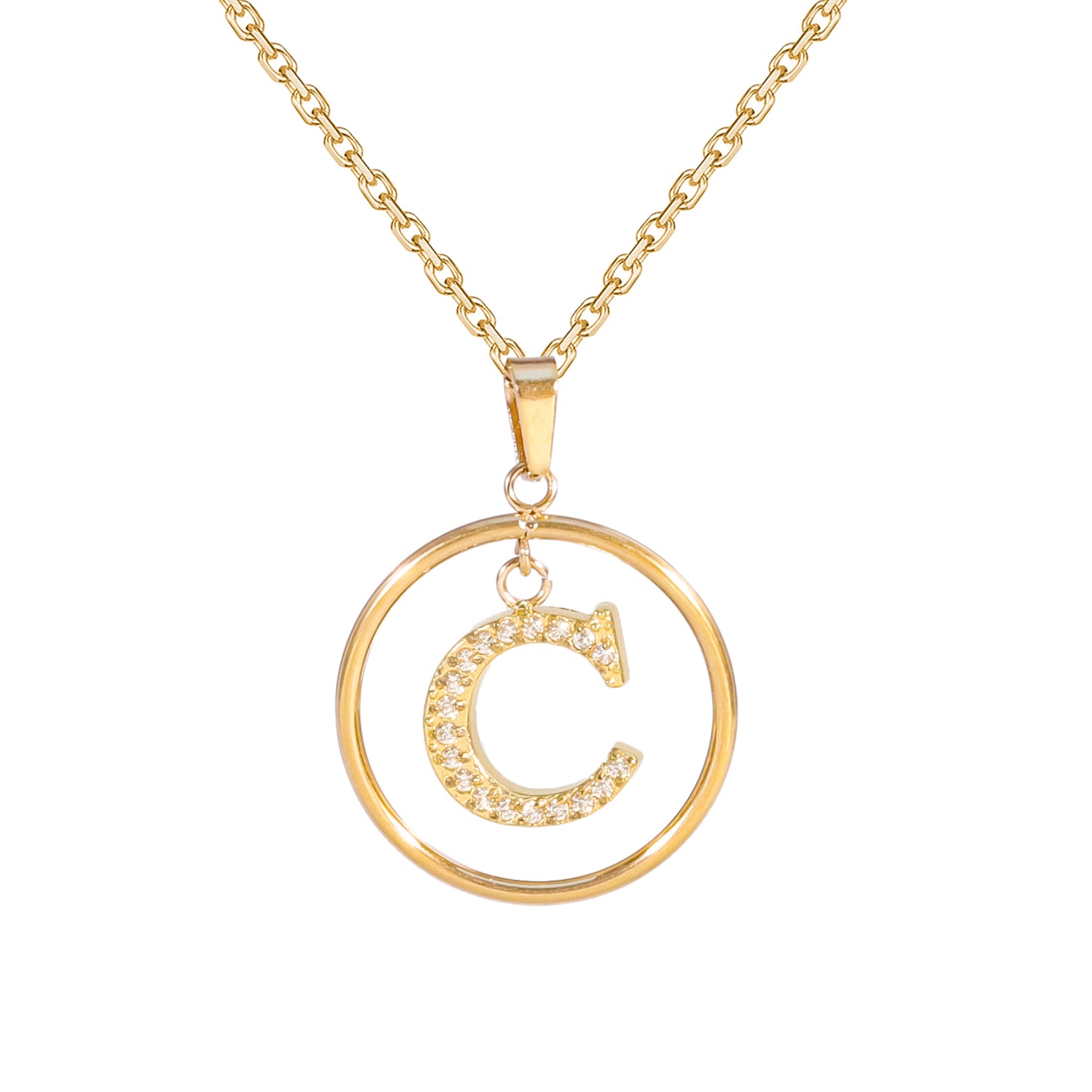 Golden Letter Necklaces with Diamond - Embellished Circles: A Touch of Glamour