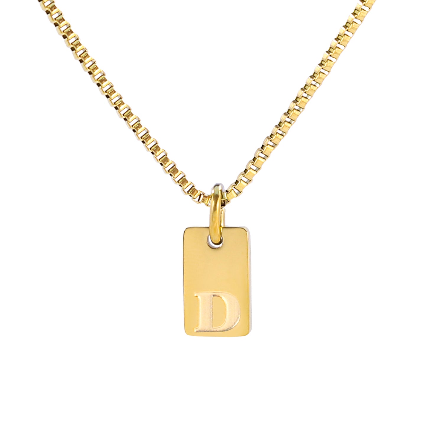 Golden Rectangular Initial Necklaces: Chic and Personalized