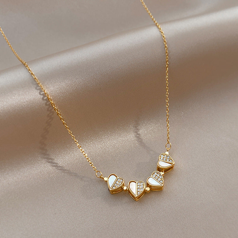 Clover Crystal Heart Pendant Necklace