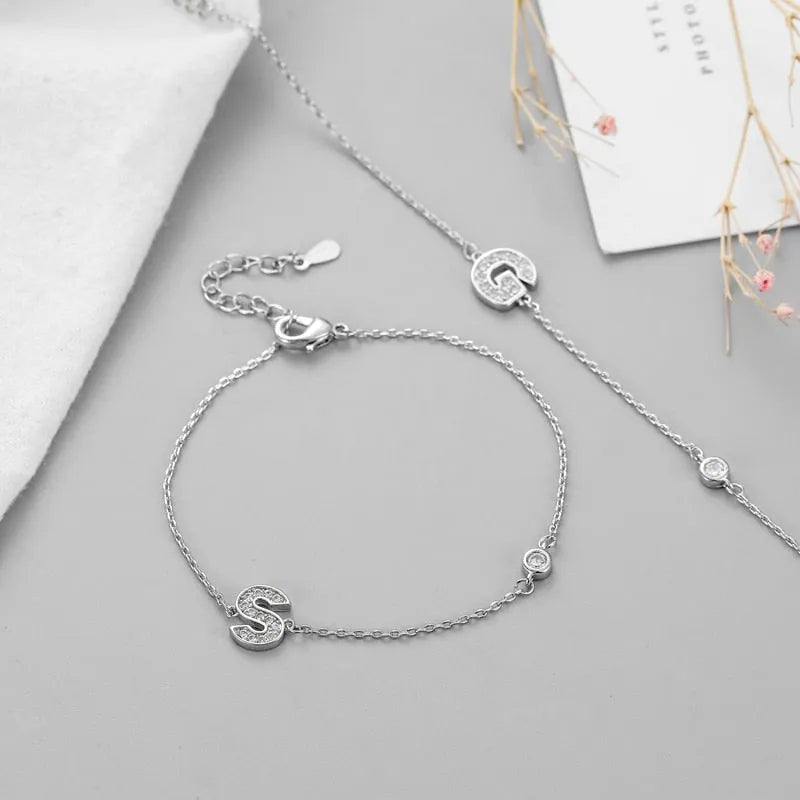 Essential Initial Letter Charm Zircon Bracelet