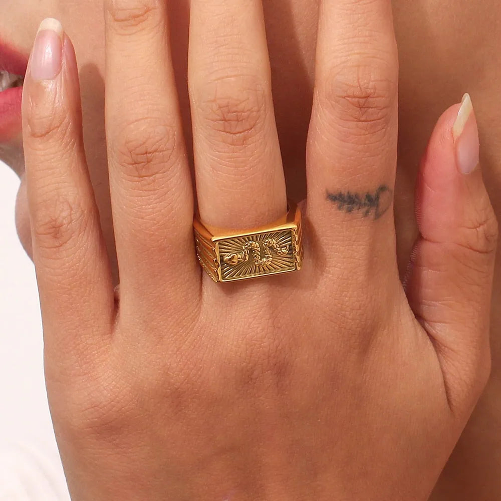 Snake Sunburst Rectangle Signet Ring