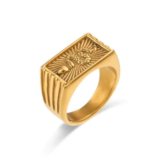 Snake Sunburst Rectangle Signet Ring