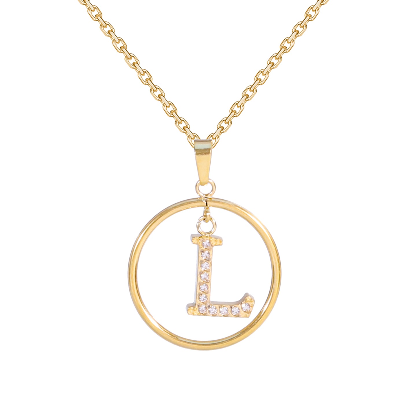 Golden Letter Necklaces with Diamond - Embellished Circles: A Touch of Glamour