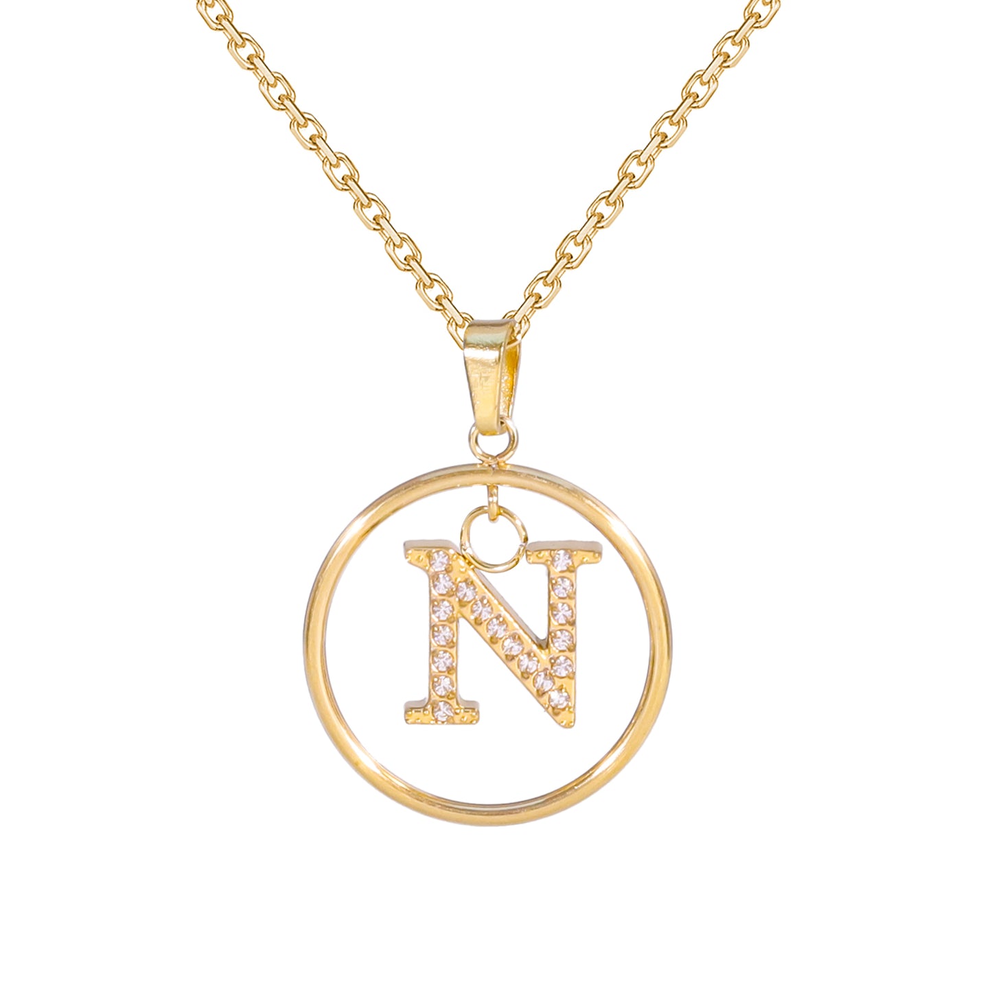 Golden Letter Necklaces with Diamond - Embellished Circles: A Touch of Glamour