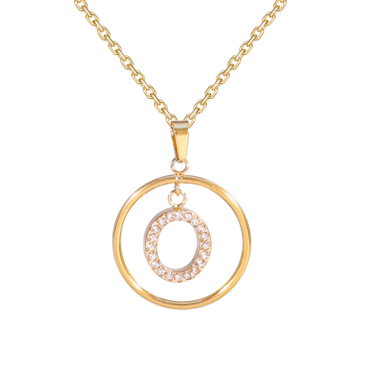 Golden Letter Necklaces with Diamond - Embellished Circles: A Touch of Glamour