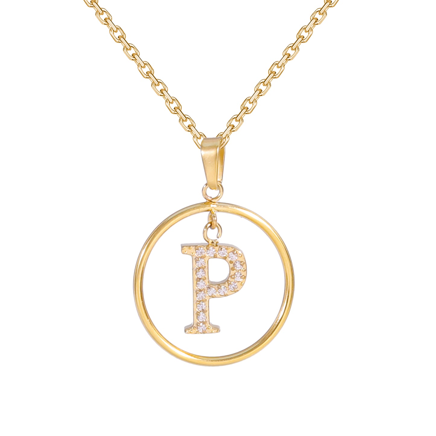 Golden Letter Necklaces with Diamond - Embellished Circles: A Touch of Glamour