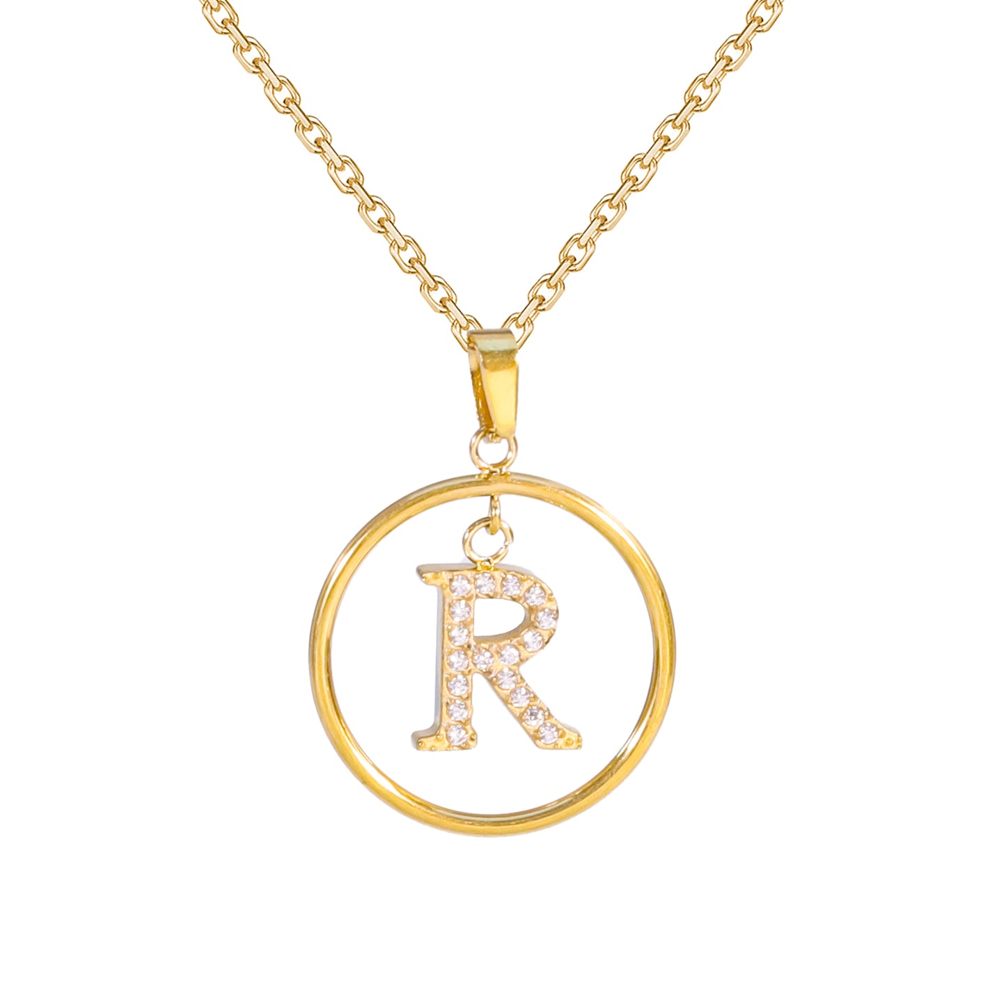 Golden Letter Necklaces with Diamond - Embellished Circles: A Touch of Glamour