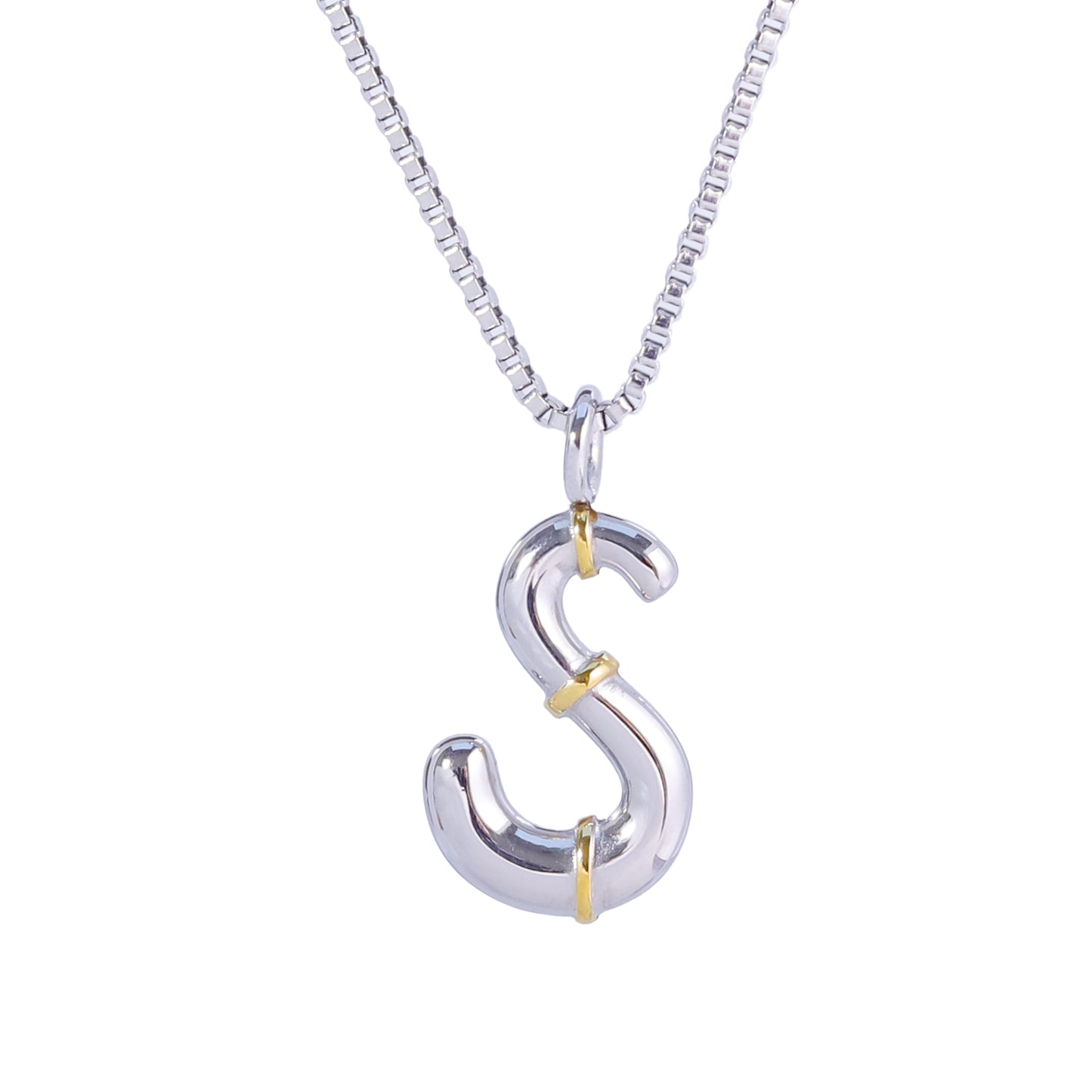 Silver Letter Necklaces with Unique Design and Gold Accents