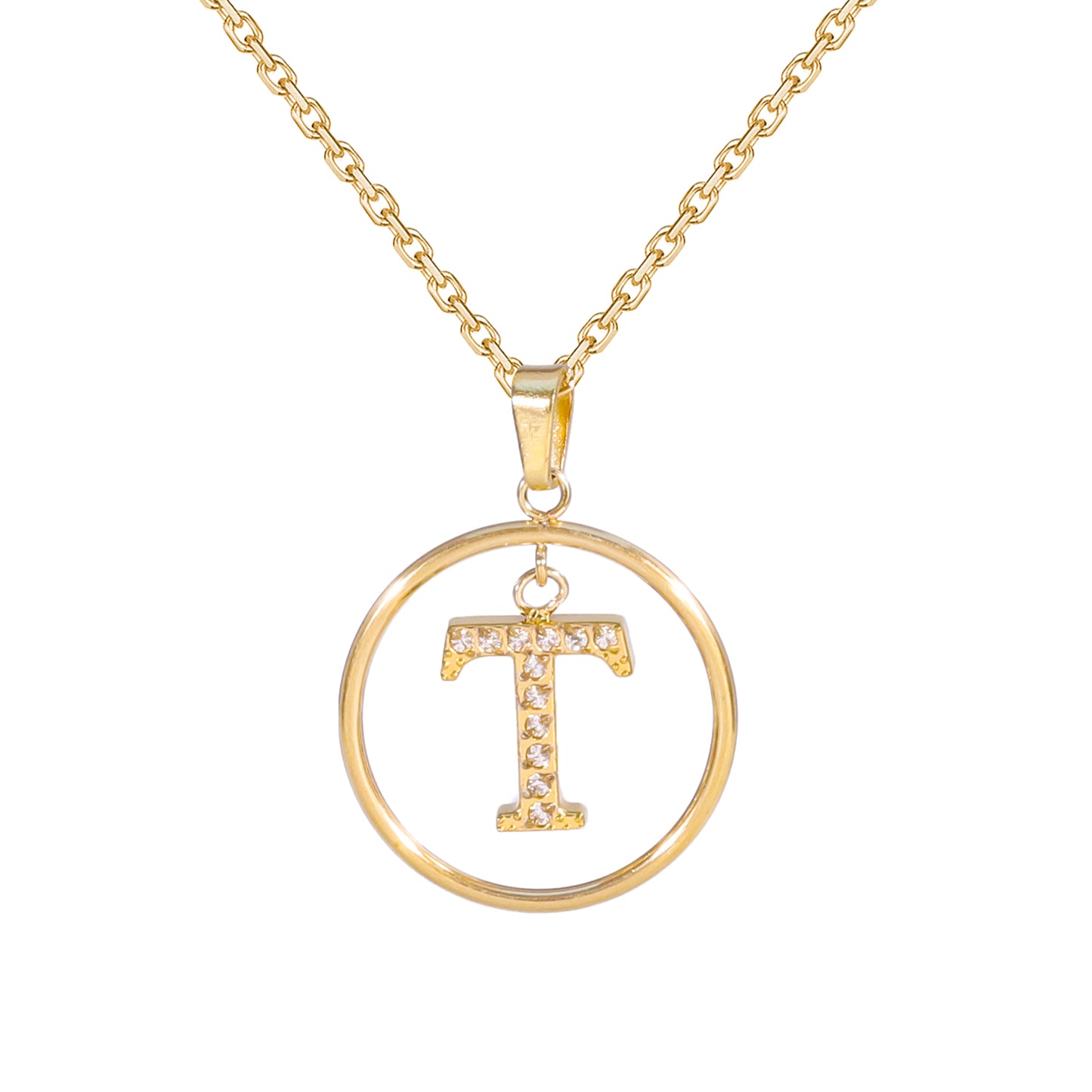 Golden Letter Necklaces with Diamond - Embellished Circles: A Touch of Glamour