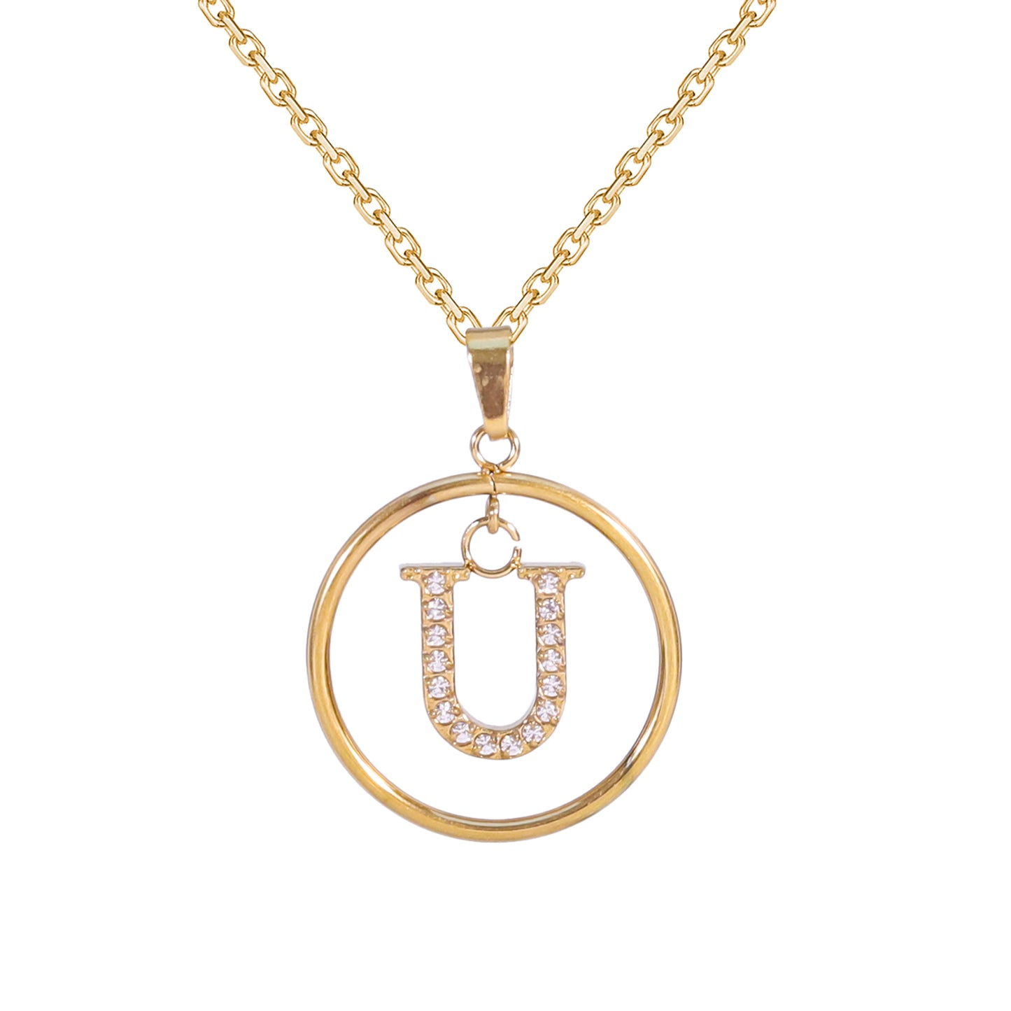 Golden Letter Necklaces with Diamond - Embellished Circles: A Touch of Glamour